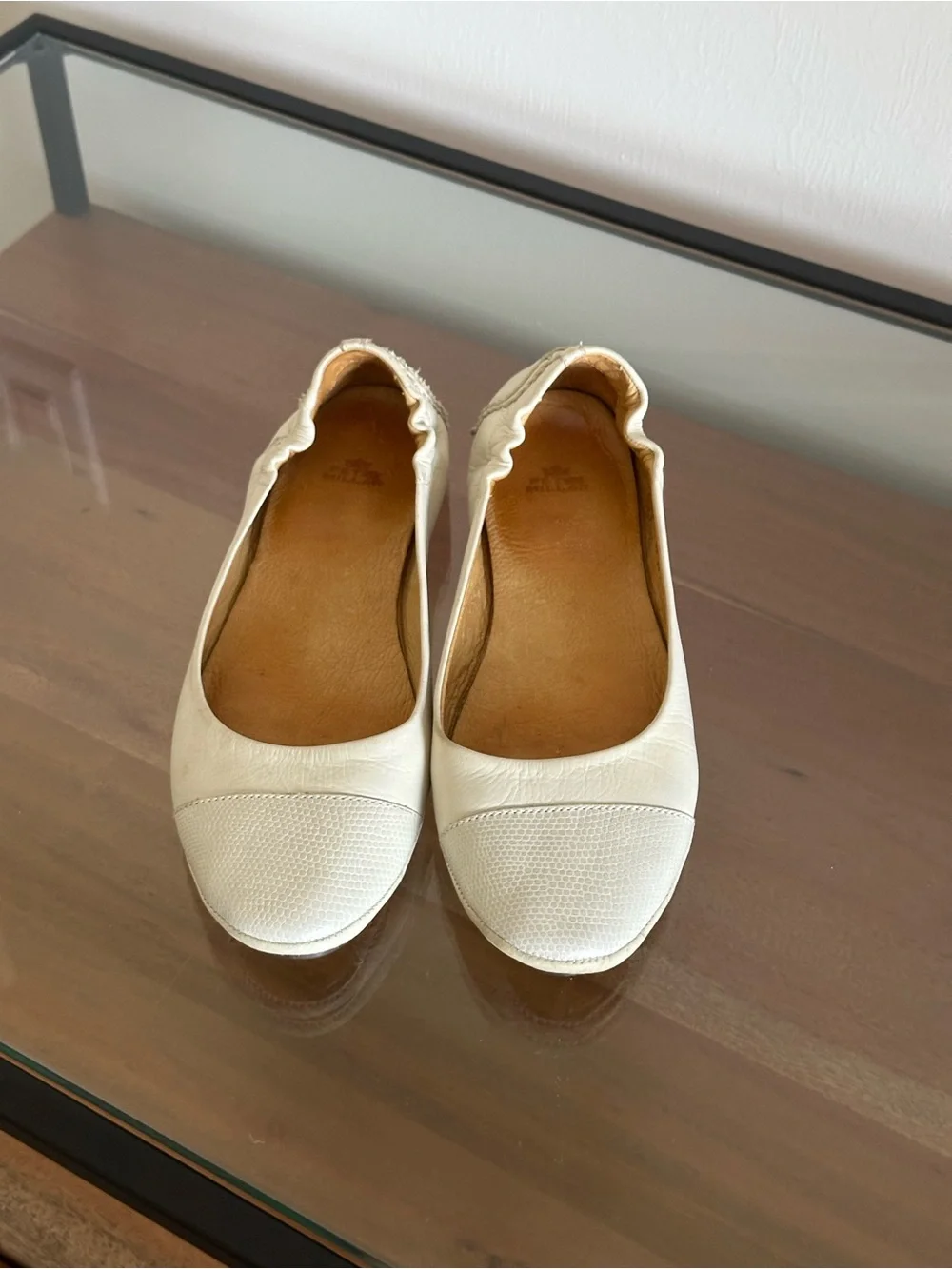 Peter Millar Dana Beige Lizard Cap Toe Ballet Flats Leather Made in Brazil